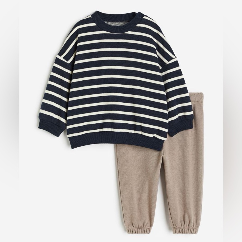H&M Kids Dark Blue Striped 2-Piece Sweatshirt and Joggers Set 4T Boys Toddlers